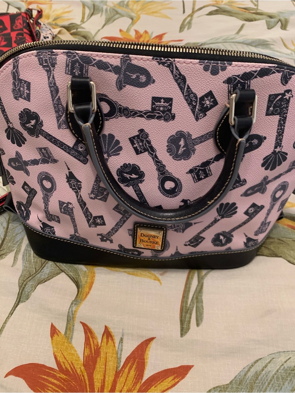 Dooney & Bourke Pink and Black Key-Print Satchel